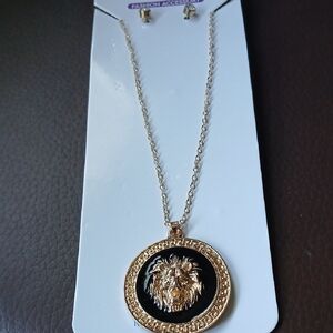 Pastels Gold and Black Statement Lion Necklace